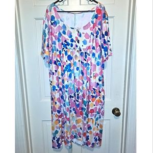 Women's short sleeve dress size 2XL spot watercolor art elegant multicolor